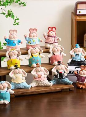 创意杂货家居工艺礼品摆饰POP兔陶瓷釉下彩手作摆件可爱萌趣桌面