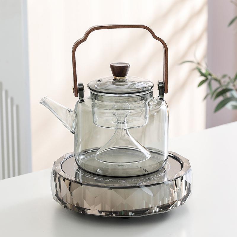 高档水晶电陶炉围炉煮茶壶灰玻璃烧水壶家用静音煮茶器煮茶炉套装