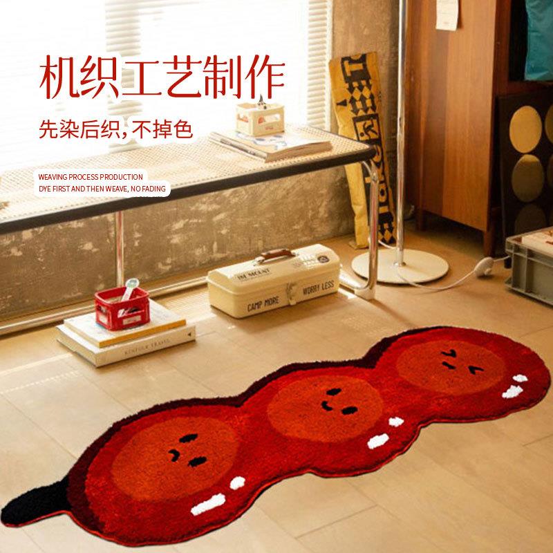 创意冰糖葫芦异形植绒地毯红色可爱地垫子客厅卧室毛绒床边毯装饰