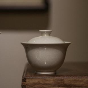 景德镇古青釉草木灰盖碗单个茶杯不烫手泡茶大号陶瓷功夫茶具茶碗