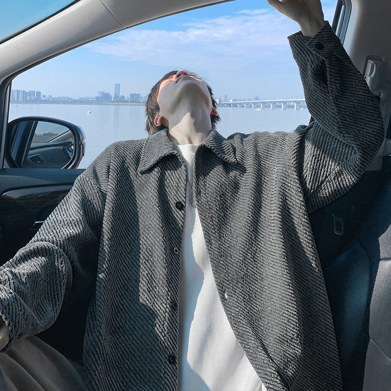 2025新款秋冬季夹克男重磅雪尼尔小香风宽松翻领衬衫大码外套QQ