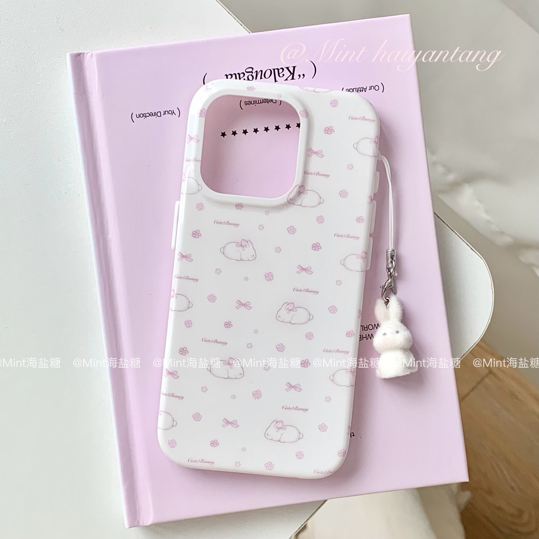 原创「绒绒兔」ins可爱少女心蝴蝶结兔子全包图案苹果手机壳亮面