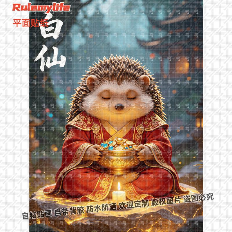 东北五大仙白仙刺猬贴纸保家招财
