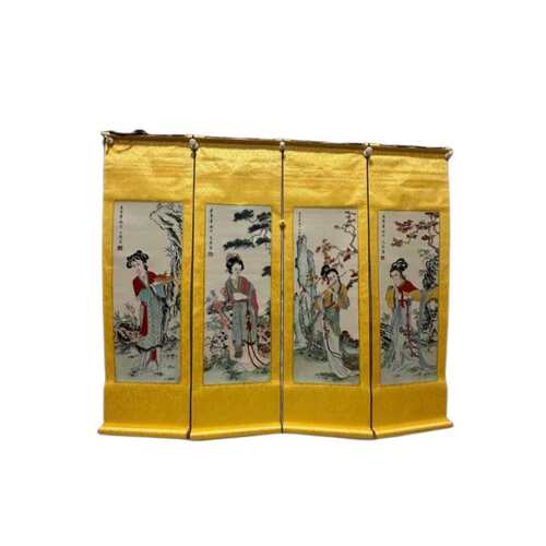 装裱好刺绣四条屏有山水花鸟人物精品十字绣收藏摆家挂办公室挂画