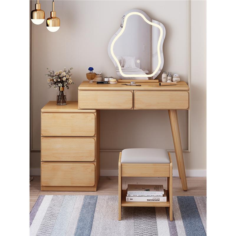 法式奶油风白色实木现代简约小户型梳妆台带斗柜一体卧室化妆桌
