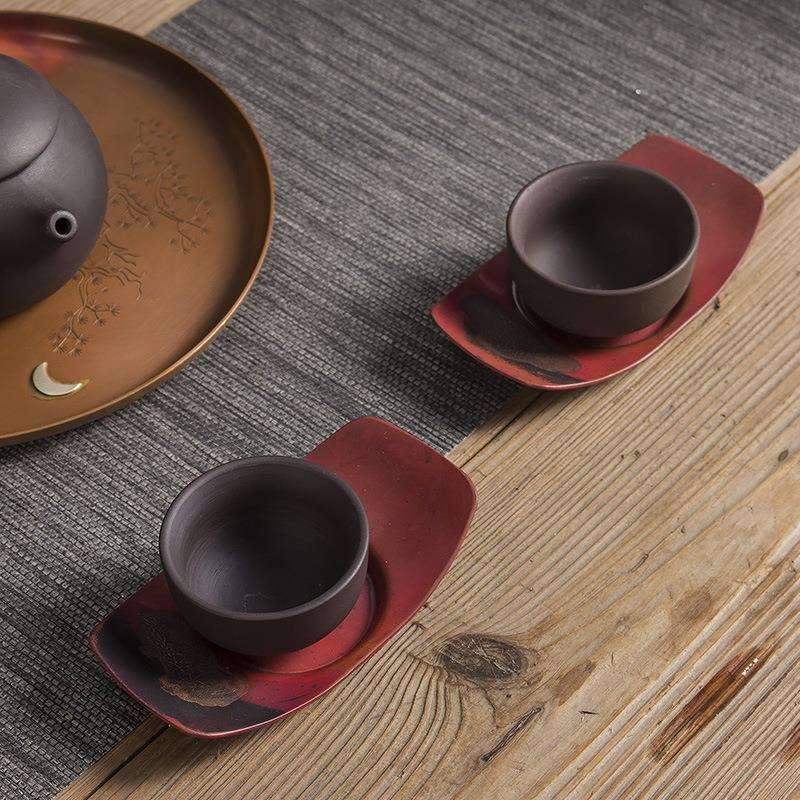 淘瓷八紫铜鎏银杯垫垫手工茶杯托茶道杯托家用防烫复古纯铜茶杯垫