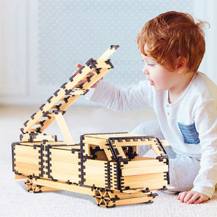 儿童实木拼搭构建积木条建筑大师游戏益智拼插房子百变卡普乐玩具