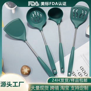跨境硅胶锅铲汤勺4件套不粘锅硅胶铲不锈钢手柄家用硅胶厨具批发
