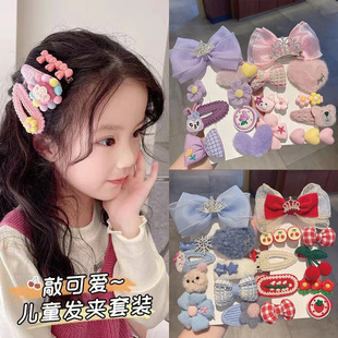 网红可爱少女发饰针织发卡套装 毛线蝴蝶结儿童发夹2025年新款