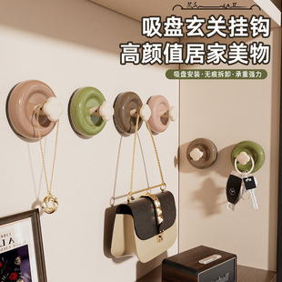 吸盘玄关挂钩中古风免打孔可移动门后玄关真空强力挂钩家用批发