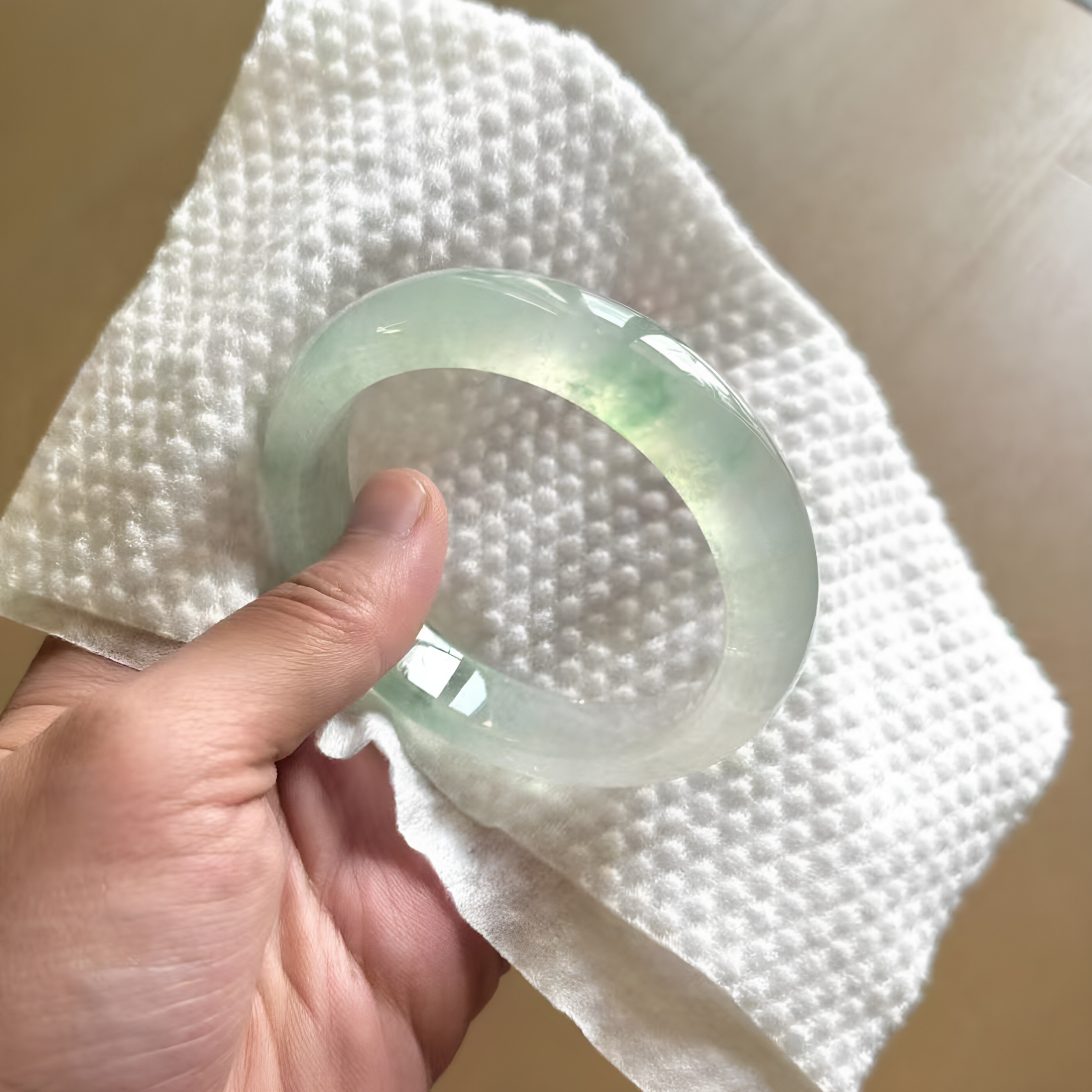 玉长情【百花系列】冰种高端翡翠晴水飘花玉手镯子女正品真玉处理