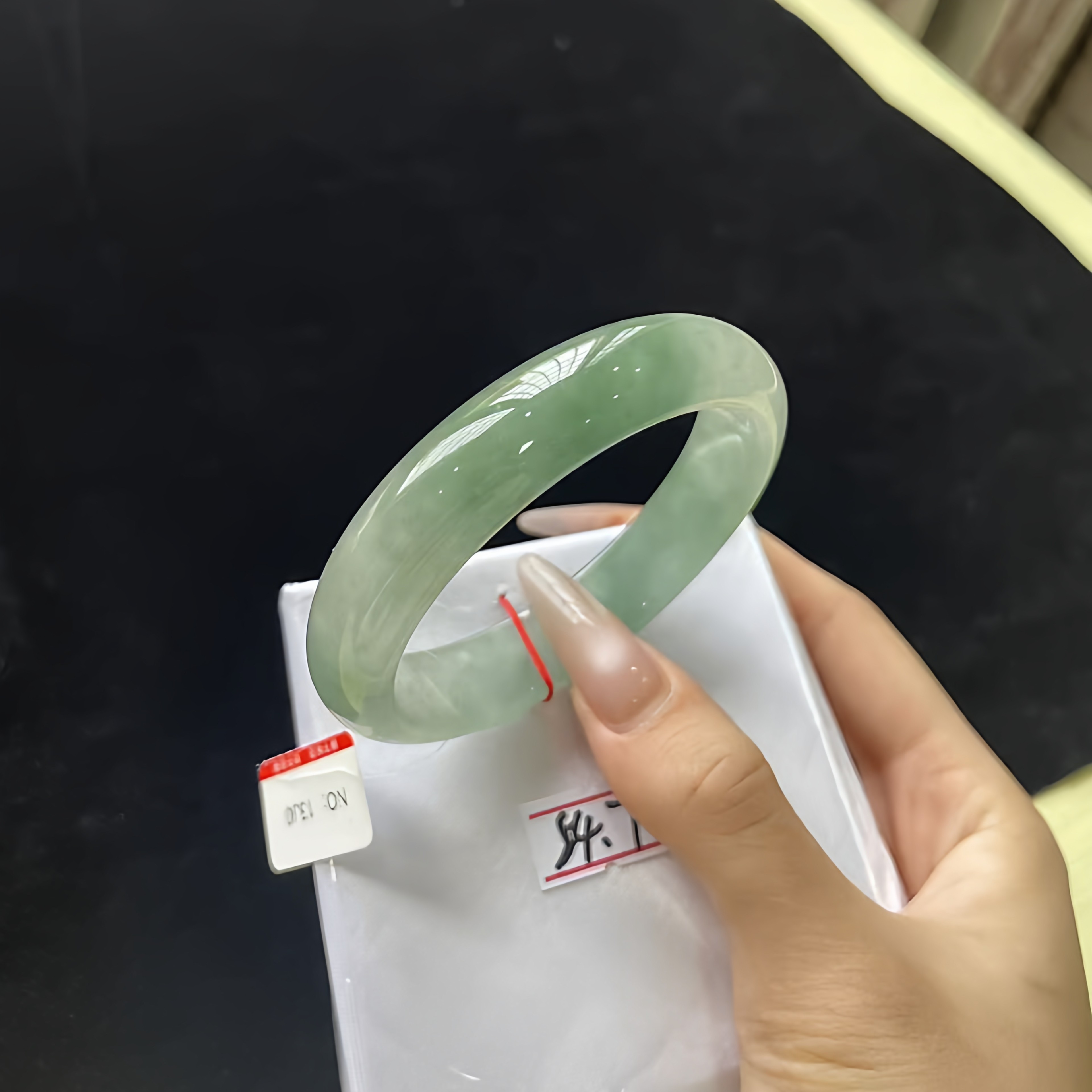 玉长情【丹青系列】高冰种缅甸高端翡翠飘花玉手镯子油青正品处理