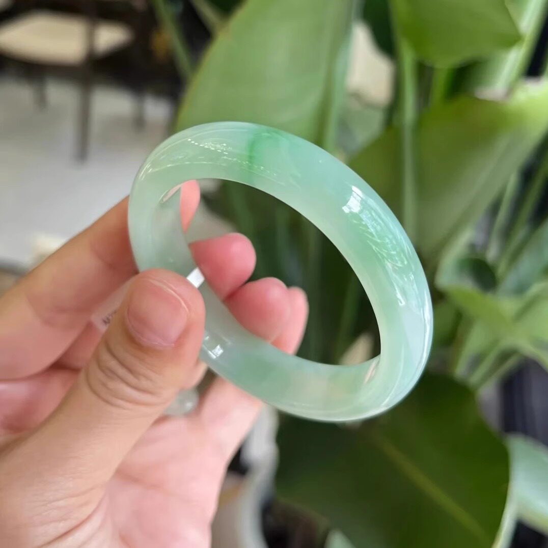 玉长情【百花系列】冰种缅甸翡翠手镯子浅绿冰透飘花真玉节日送礼
