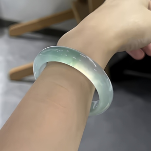 玉长情【湖水系列】翡翠手镯冰种晴水玉手镯冰透正圈缅甸玉石处理