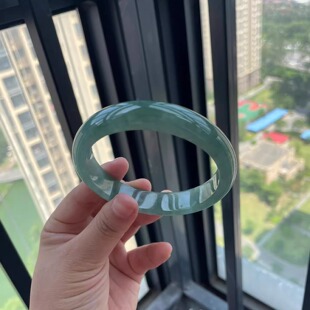 玉长情【丹青系列】冰种翡翠玉手镯子女款缅甸油青冰透美人镯饰品