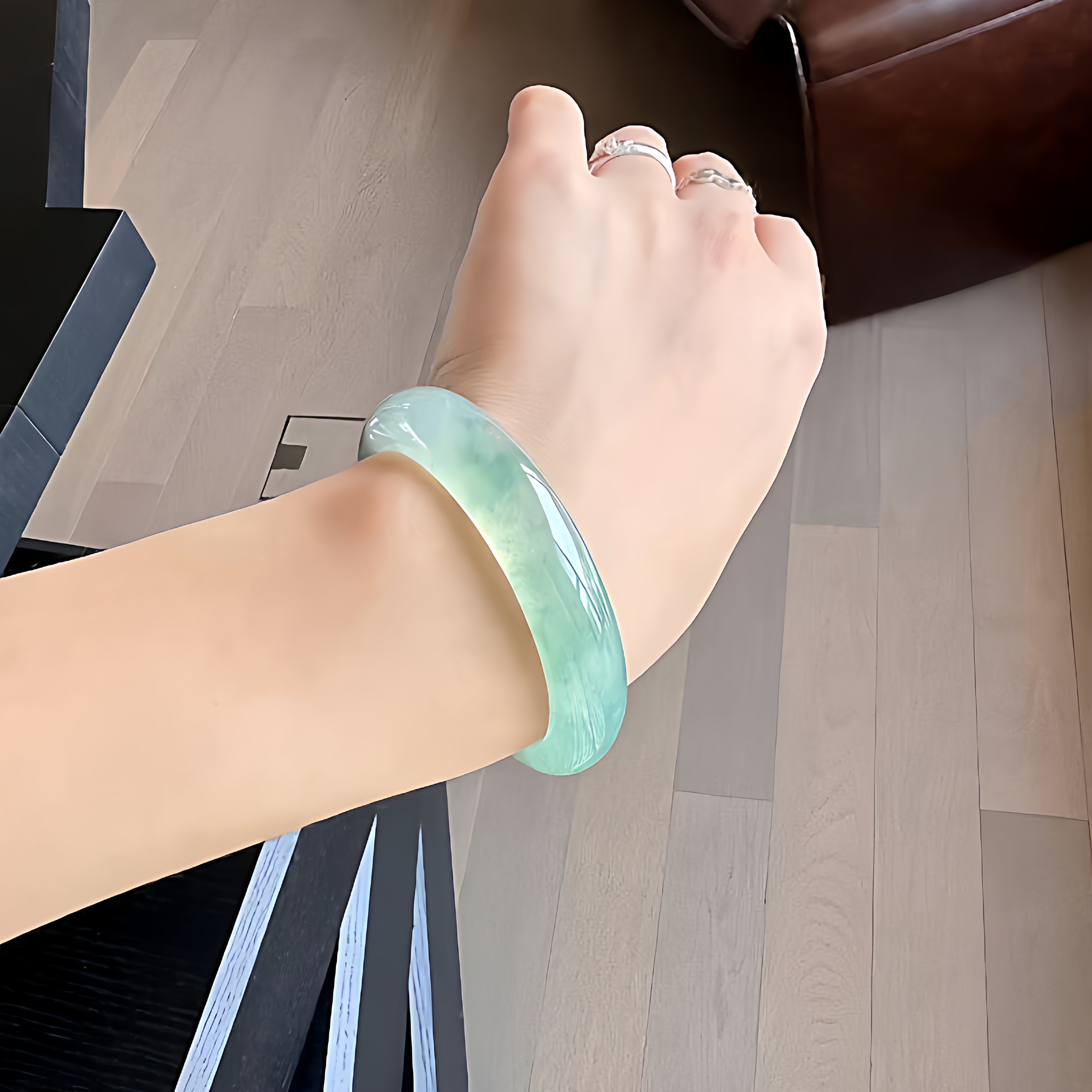 玉长情【百花系列】高端缅甸翡翠冰种飘花贵妃镯玉手镯子正品处理