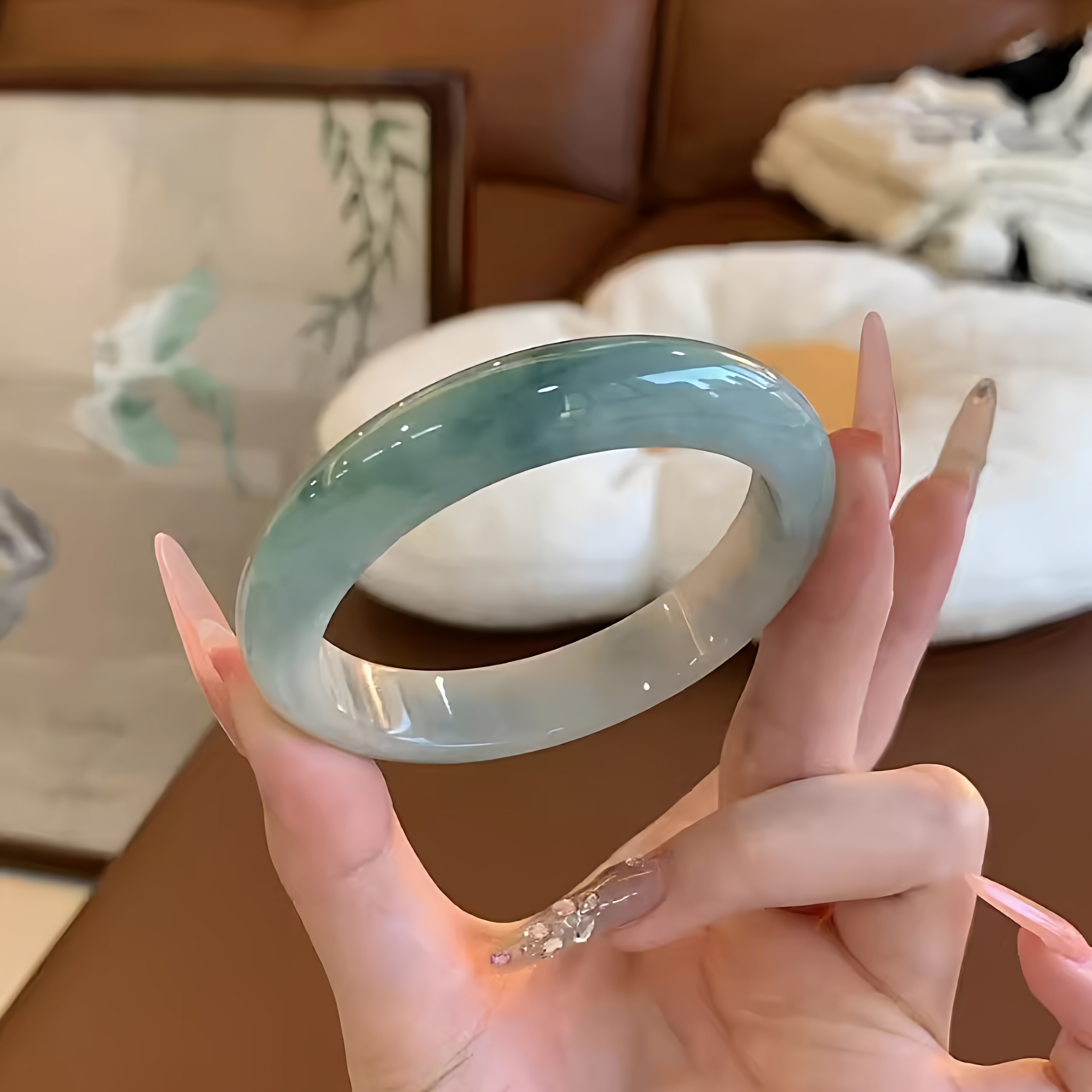 玉长情【丹青系列】翡翠玉手镯子