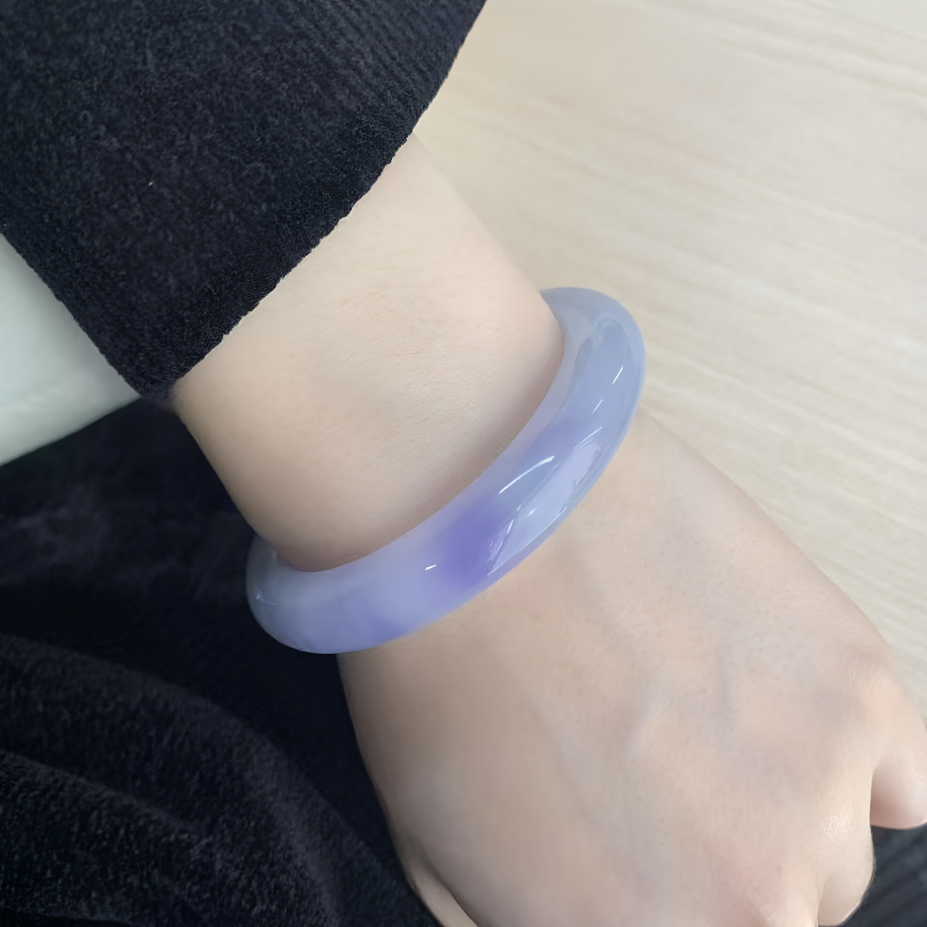 玉长情【如诗系列】高端缅甸翡翠贵妃镯冰种紫罗兰女玉手镯子处理