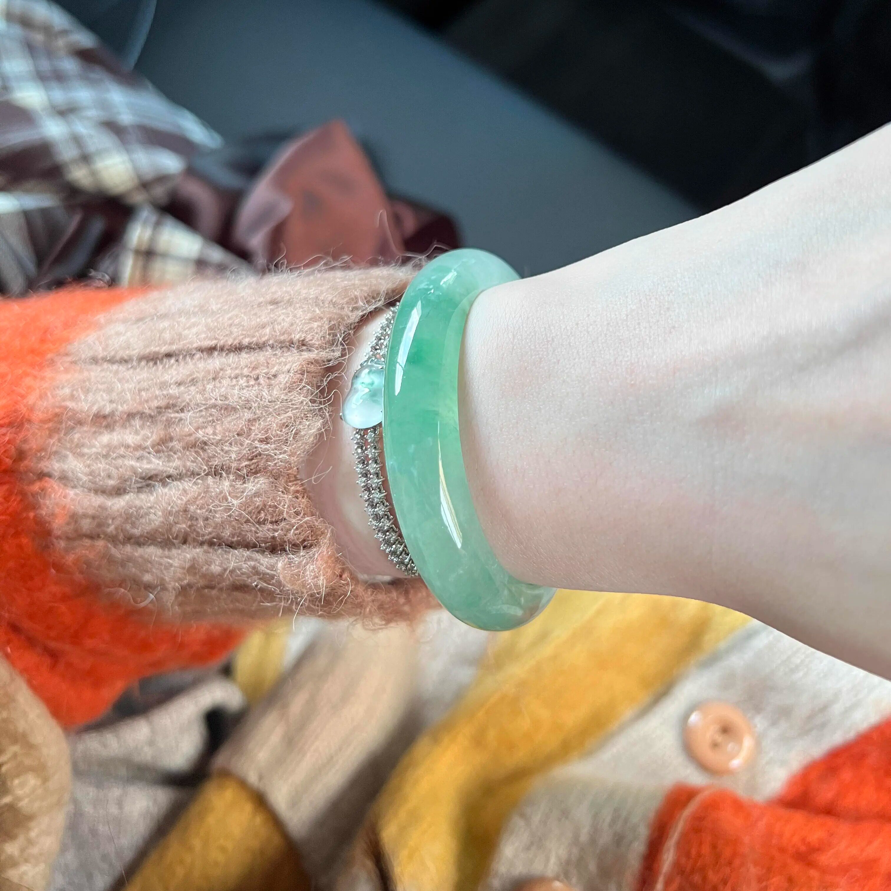 玉长情【百花系列】冰种缅甸翡翠玉手镯子浅绿色飘花高端女款饰品