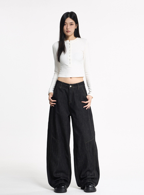 SANDY 美式复古丹宁原色宽松直筒牛仔裤男女潮牌高级感休闲长裤