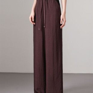 26春夏松弛垂感100醋酸纤维长款 25853 松紧腰系带气质显瘦阔腿长裤