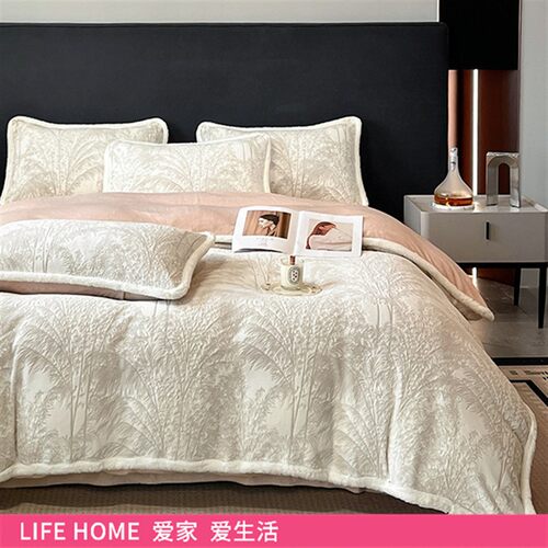 高克重立体提花雕花牛奶绒四件套珊瑚绒床单床笠保暖双面加绒被套