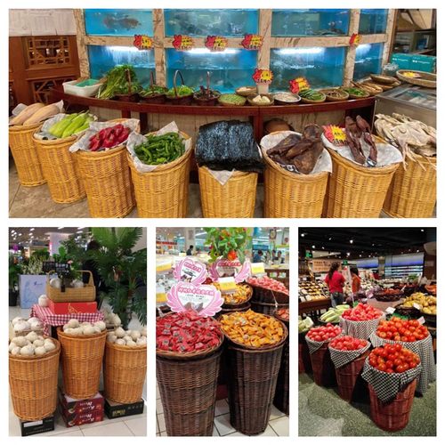 超市水果陈列筐堆头篮水果筐藤编编织竹编柳编收纳筐果蔬堆头框蓝