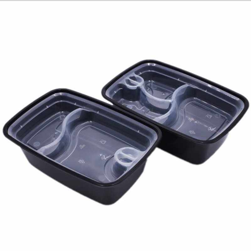 美式F1500ml黑色长方形一次性餐盒外卖打包盒凸盖饭盒带双层内衬