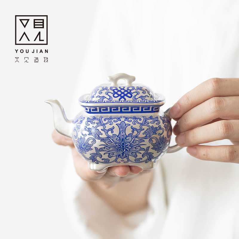 又见造物四方银壶对杯银杯银壶套装茶具家用茶具套装泡茶壶礼盒装