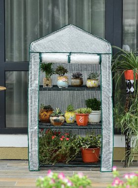 3Tier花园暖房温室园林暖房迷你3层多肉种植架白色PE花房防雨架