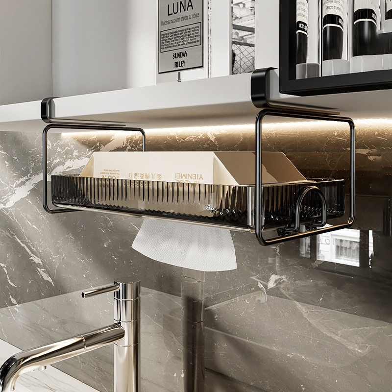 吊柜纸巾盒镜柜下洗脸巾收纳盒浴室卫生间置物架倒壁挂湿巾抽纸盒