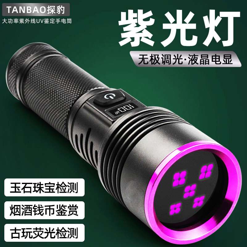 跨境紫光灯大功率鉴定专用手电筒瓷器验钞防伪UV黑镜365nm固化灯