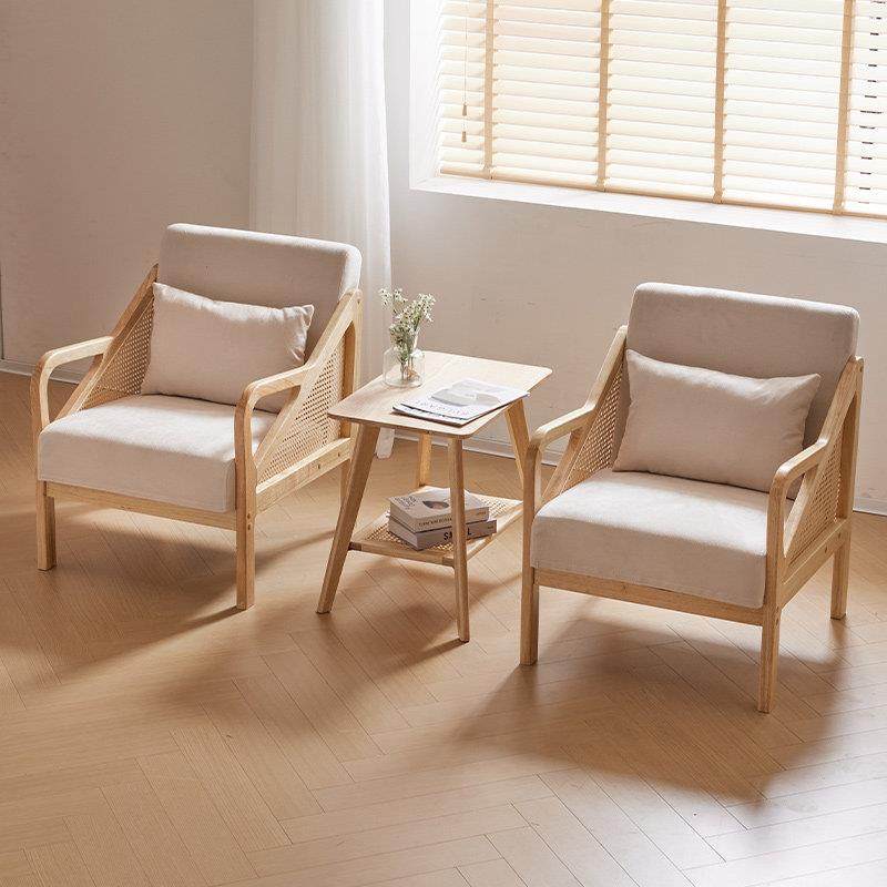 休闲 实木单人沙发椅子阳台简约单椅客厅轻奢高端原木风茶桌椅组