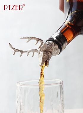 PTZER鹿头倒酒嘴分酒器引酒洋酒红酒调酒塞密封塞圣诞雪花不锈钢