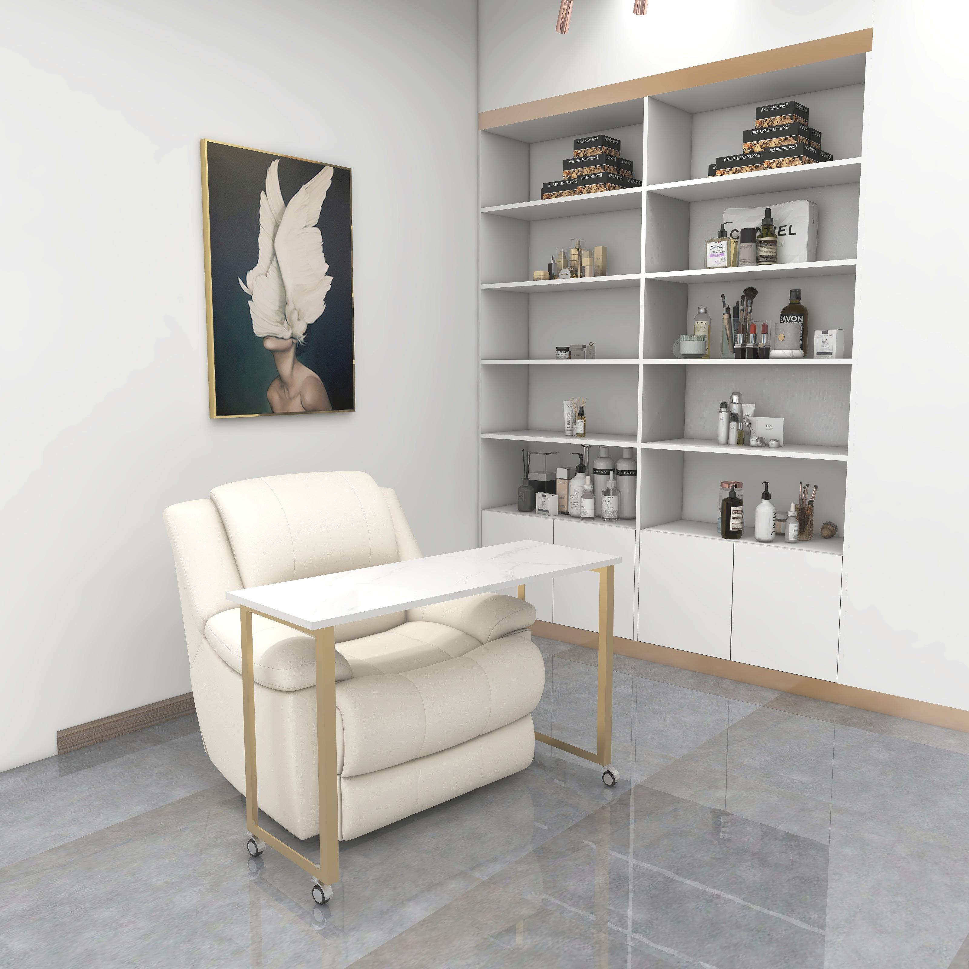 可移动美甲桌子单层日式美甲沙发桌带轮子现代简约大理石美甲台