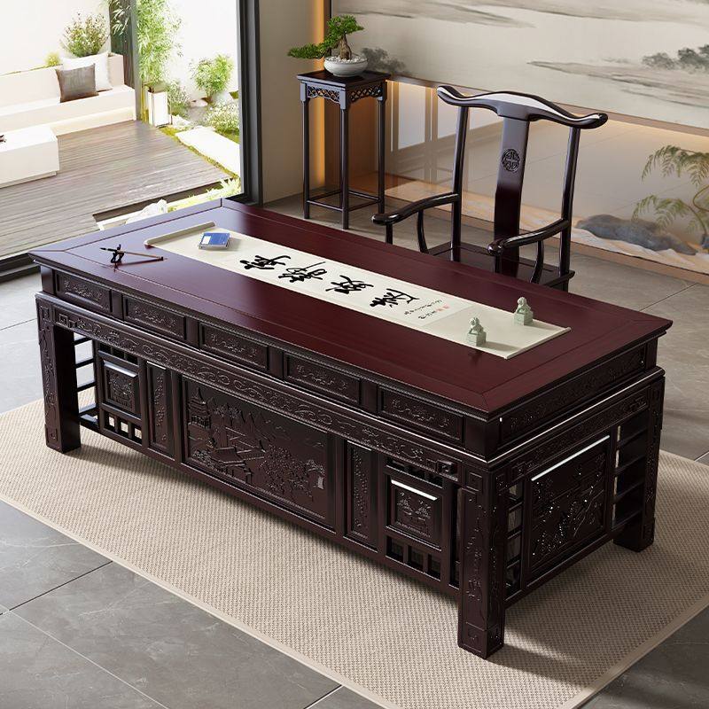 新中式办公桌实木书桌椅组合仿古典老板桌书房书法写字桌中医诊桌