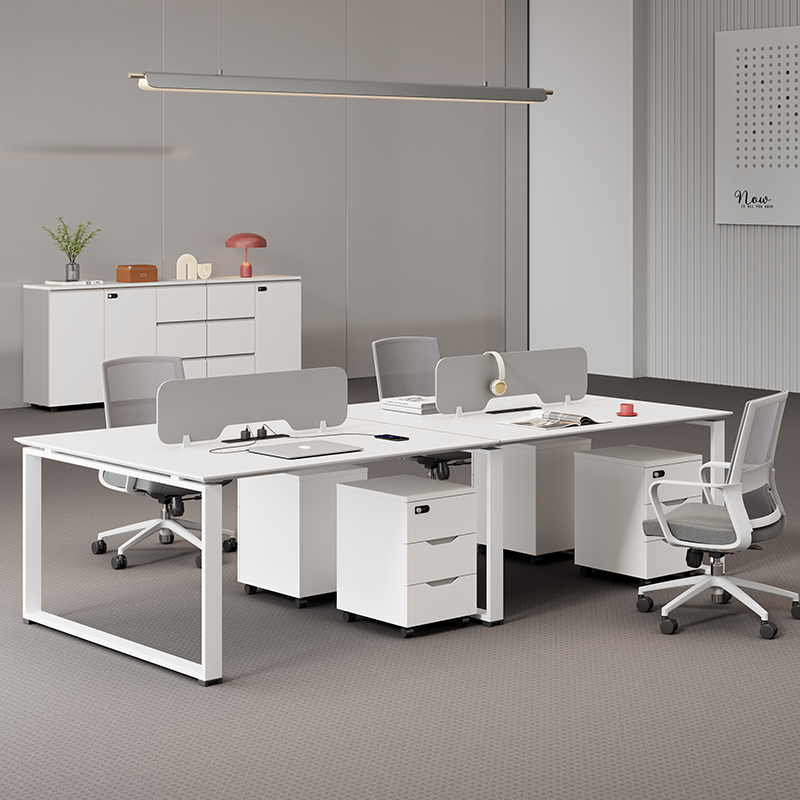 职员办公桌简约现代4/6人员工创意白色工作位屏风办公室桌椅组合