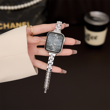 适用苹果iwatch9轻奢细小蛮腰SE夏季高级感小香风潮手表带新款s10贝母AppleWatch8/7/65轻奢金属女时尚小众