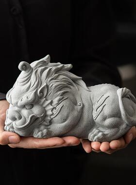 砂石麒麟茶宠摆件鱼缸造景瑞兽貔貅家居创意国潮桌面茶玩装饰品