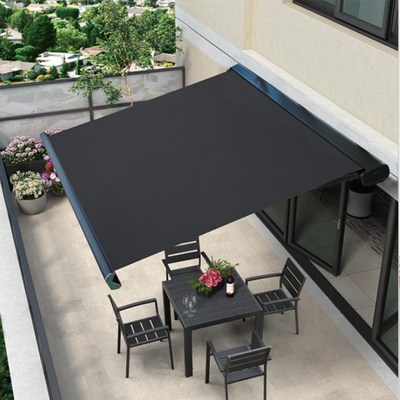 跨境加粗加厚户外电n动全盒带灯遮阳篷雨棚伸缩式雨蓬防雨遮阳篷