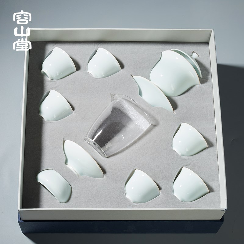 容山堂白瓷整套功夫茶具套装家用岩茶泡茶器盖碗茶杯公道杯礼盒装