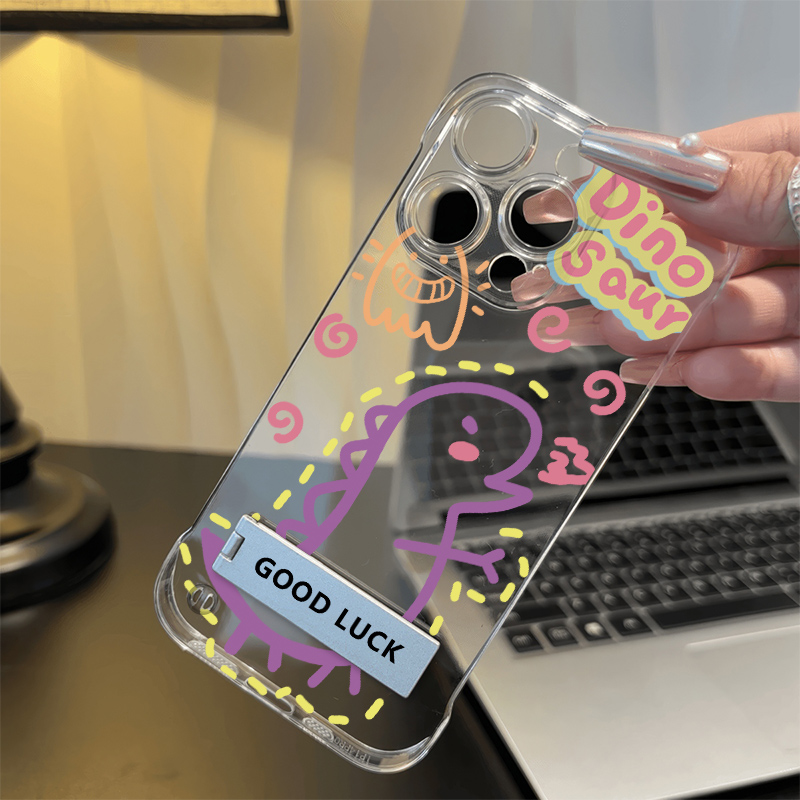 透明小米15spro适用iPhone12超薄怪兽恐龙OPPOReno14硬13高级感a5手机壳带支架苹果16promax无边框华为mate70