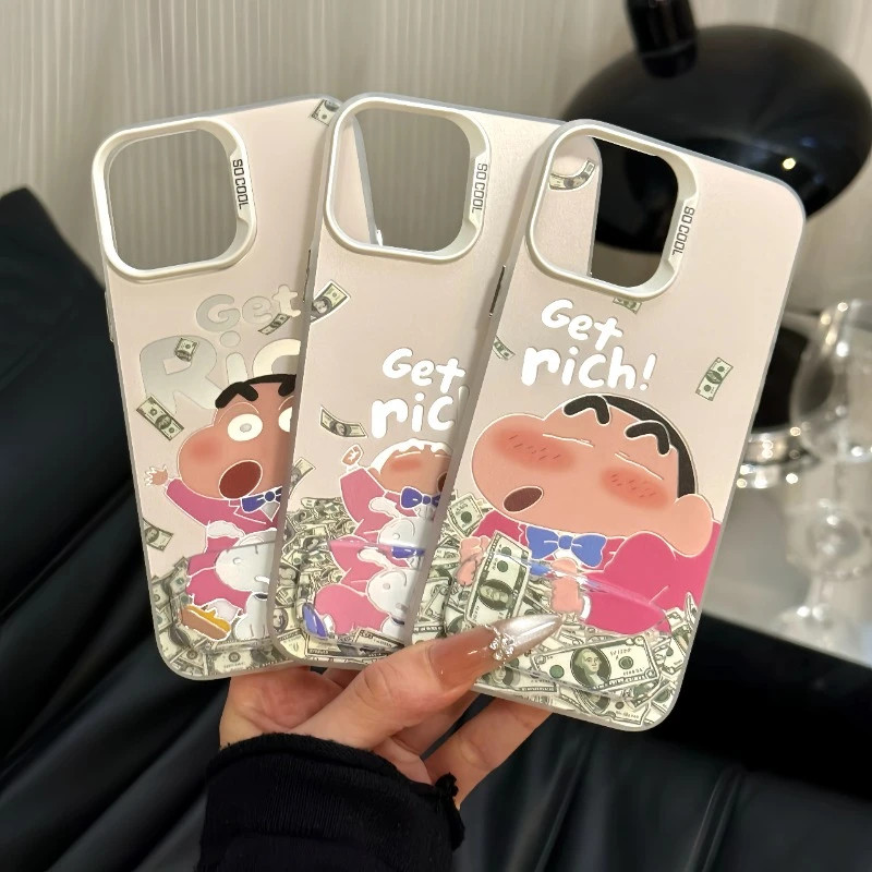 美钞小新14ProMax带镜子支架IQOO13适用高级感iPhone16创意彩银硬苹果12荣耀POWER手机壳15PLUS卡通VIVOx200s