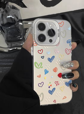 红米note14少女心苹果16ProMax简笔彩色爱心15plus手机壳12适用硬iPhone13彩银一加ACE5Ultra创意VIVOx100pro