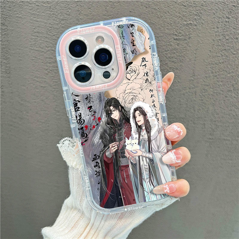 高级感手机壳羽纱泡芙iPhone12创意苹果16天官赐福15PLUS带镜子支架14ProMax软适用FINDX8一加13T中国风x200s