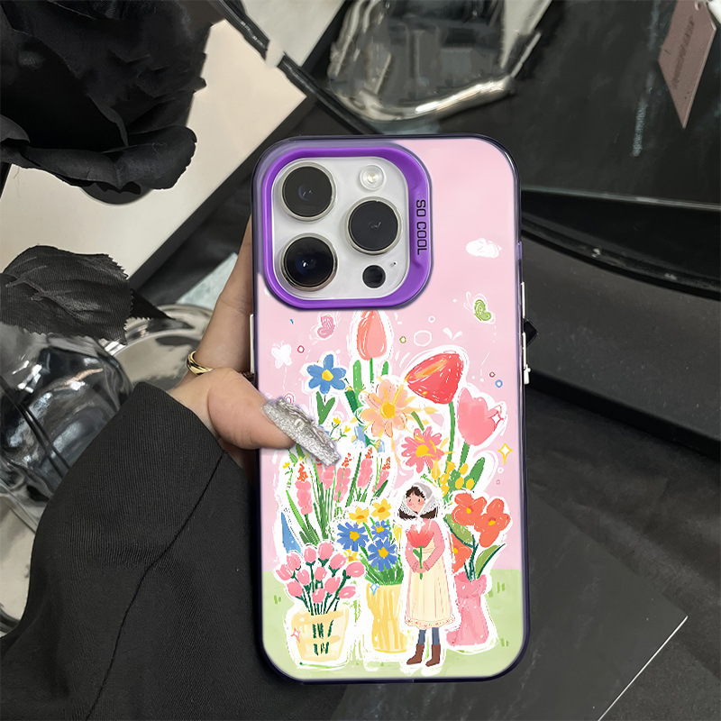 苹果14高级感iPhone13适用华为NOVA12Ultra花束小清新女孩16ProMax手机壳硬15plus彩银红米k80可爱真我gt7pro