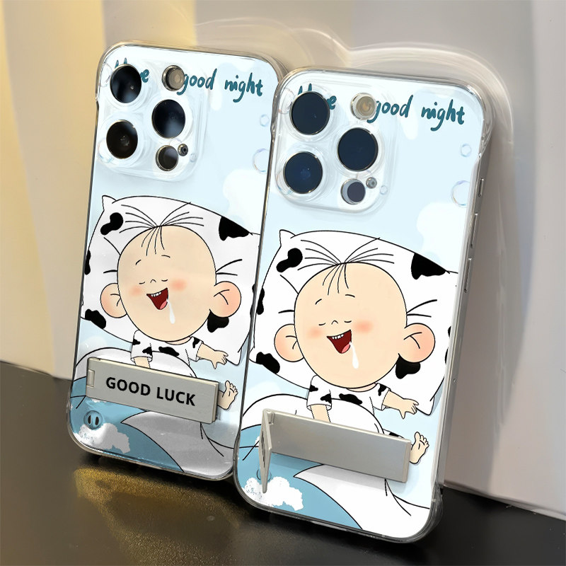 苹果16硬小米15适用iPhone17可爱胡图图手机壳带支架Nova13创意透明14PLUS超薄12ProMax无边框卡通华为PURA80