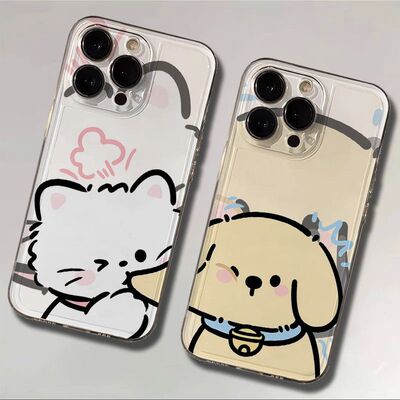 iPhone17可爱适用苹果16创意VIVOIQOO15透明荣耀600卡通12ProMax软VIVOY500一加13T亲吻猫咪小狗手机壳14PLUS
