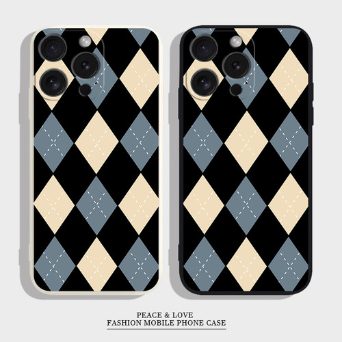 苹果14ProMax适用OPPOReno1315plus小米12学院风菱格子VIVO16手机壳软iPhone高级感华为Mate60小众真我gt7pro