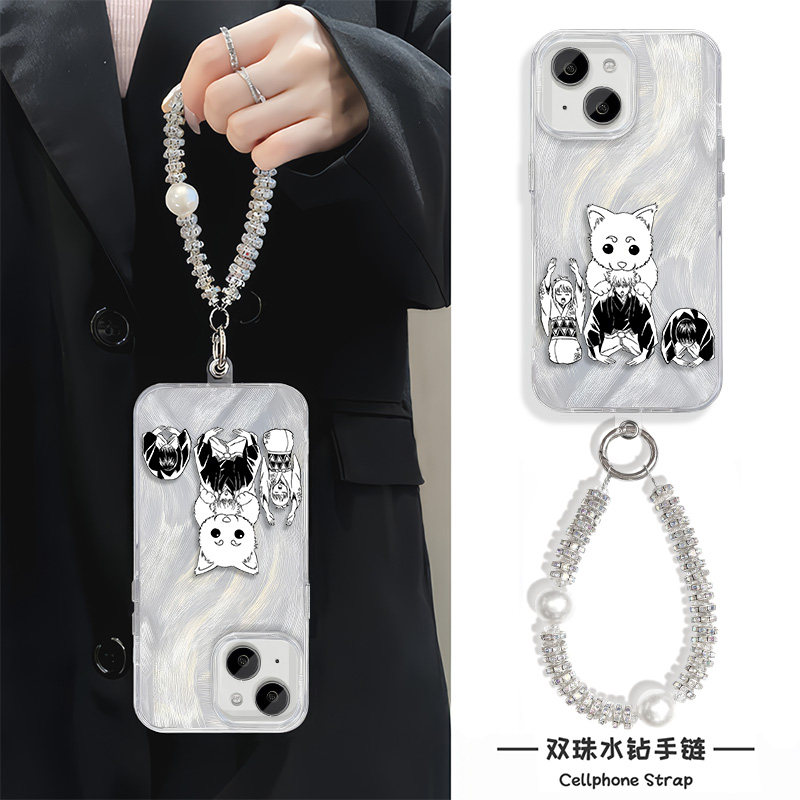 iPhone16动漫华为PURA90小众小米17MAX带挂绳羽纱黑白漫银魂适用苹果14PLUS高级感手机壳13ProMax硬小米15PRO